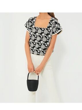 New With Tags Tuckernuck Black And Ivory Embroidered Vivienne Top Sz S